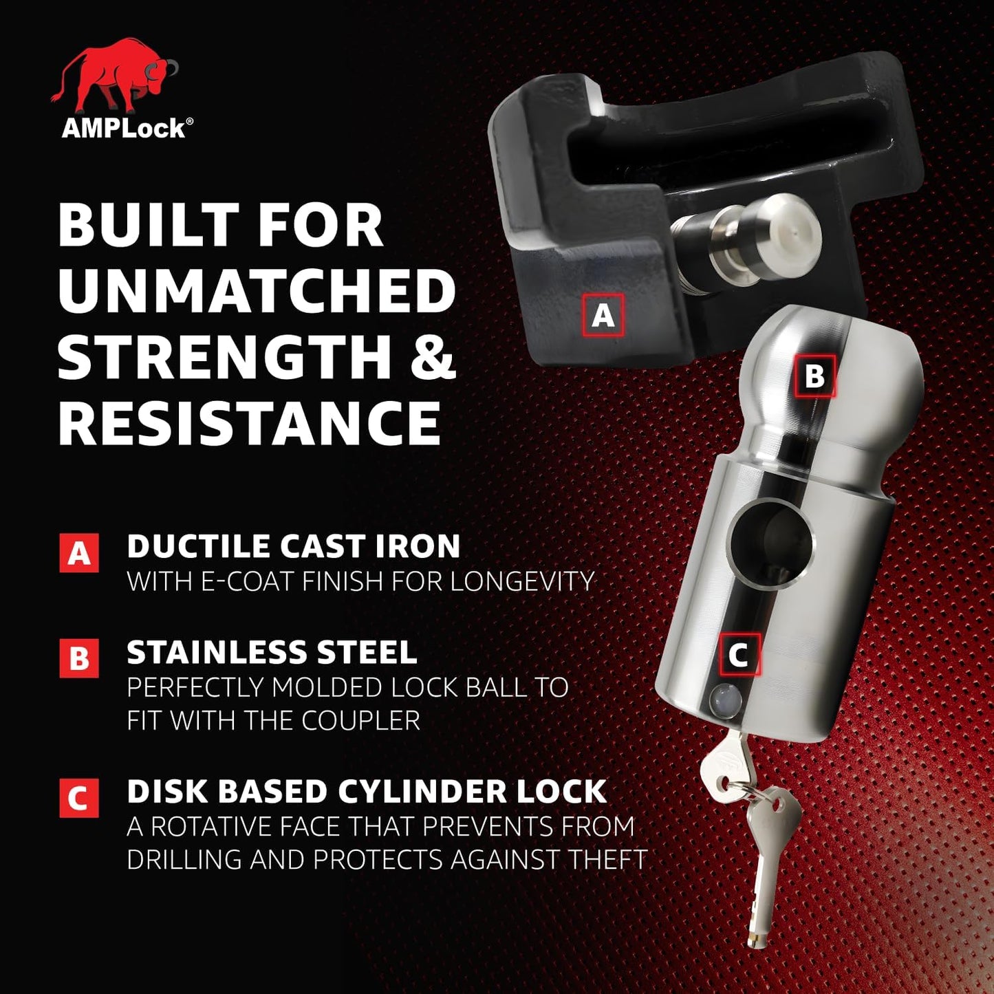 AMPLock - U-LPCVR Heavy Duty 5th Wheel Lock, Patented Cylinder Lock, Travel Trailer Security Conical 5th Wheel Lock, Reliable Heavy Duty 5th Wheel Lock, Anti Theft Trailer Protection & Security