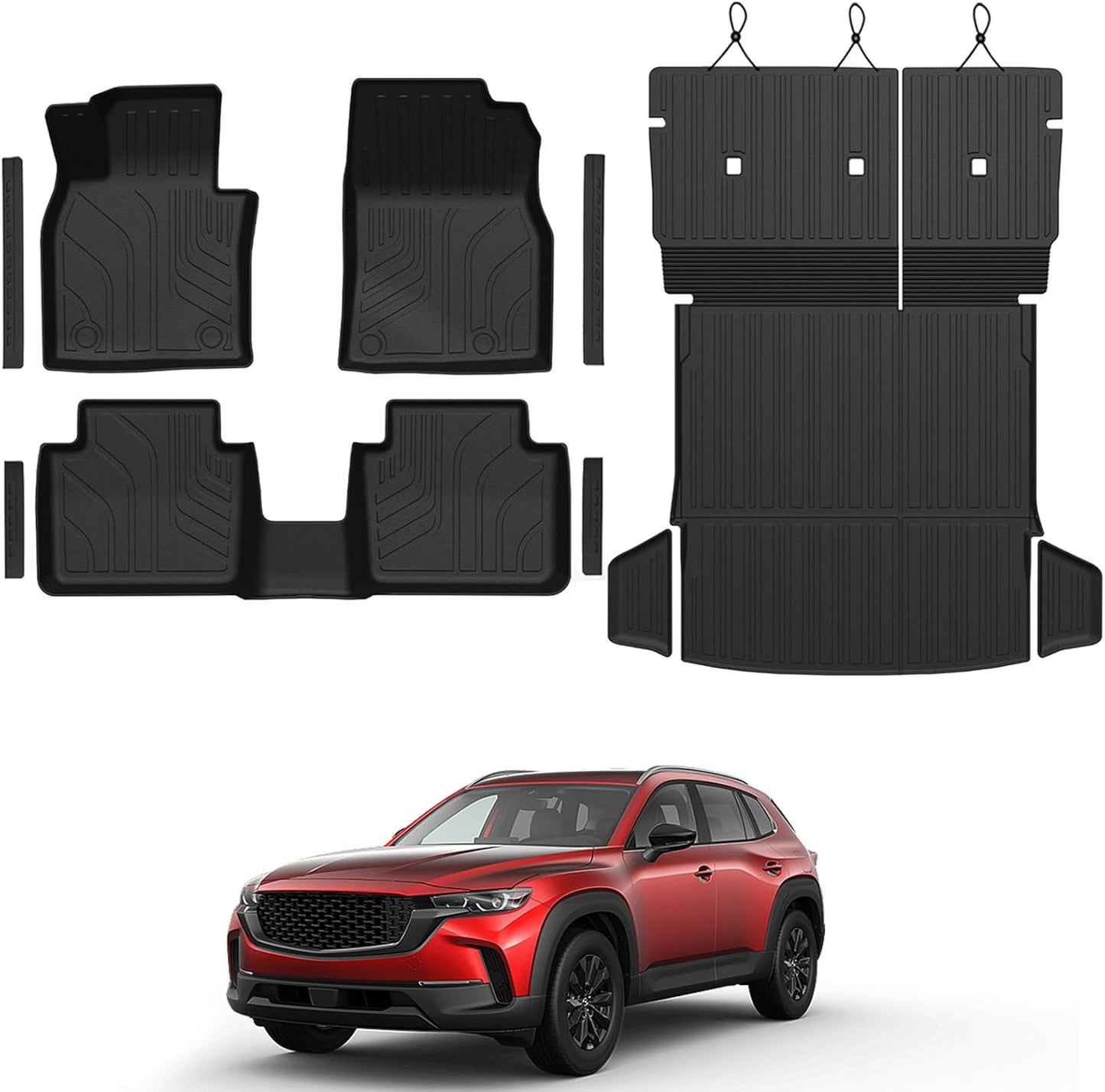 Floor Mats Set for 2023 2024 2025 Mazda CX-50 Gas, Full Coverage All Weather Floor Mats Cargo Mat with Backrest Protectors & Door Sill Guards for CX50 Accessories(Not fit Hybrid)