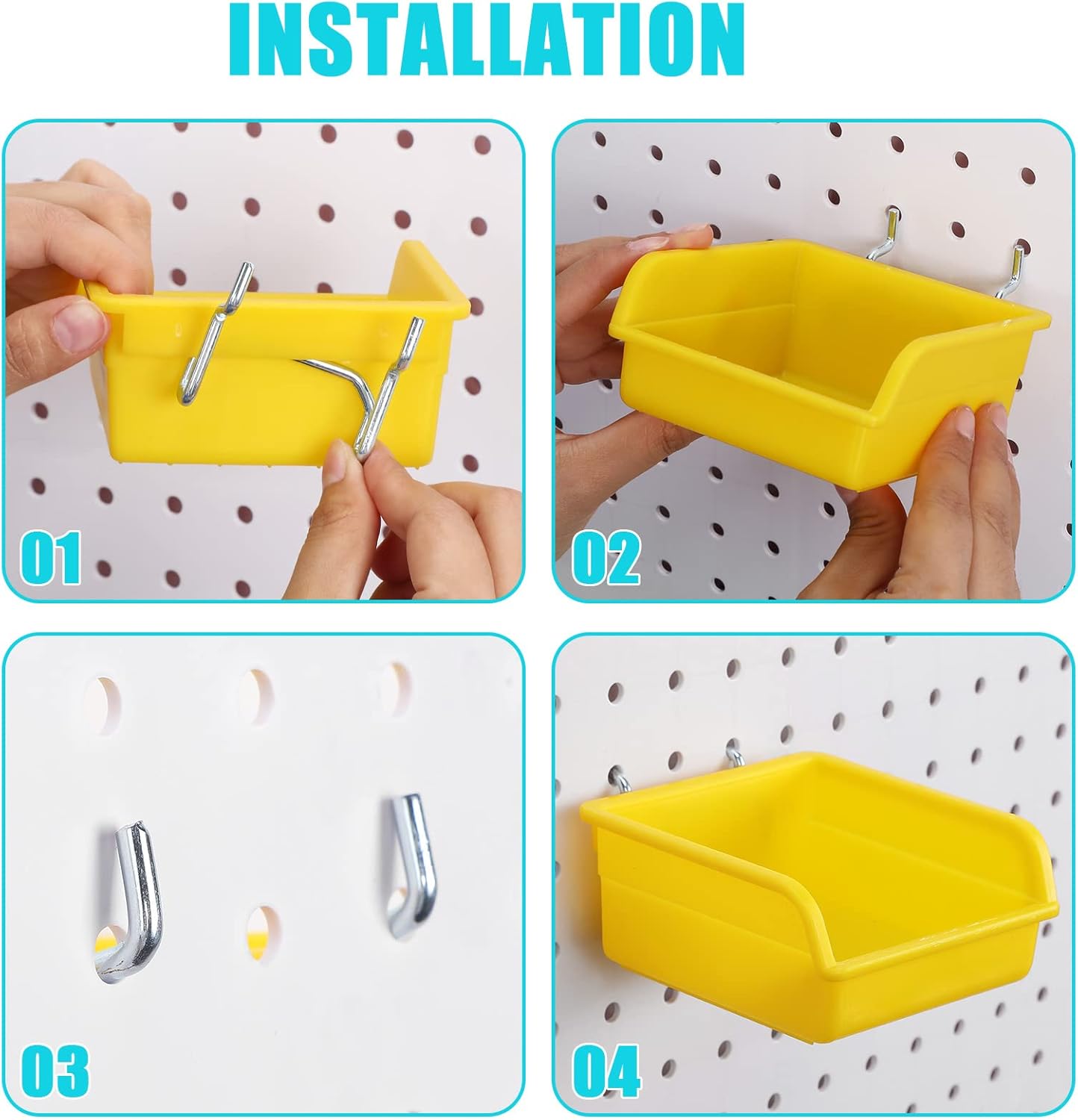 Yookeer 20 Pcs Pegboard Bins and Cups with Hooks and Loops Peg Assortment Organizer Accessories Various Tool Organizer Pegboard Baskets Set for Garage Workshop Workbench Office(Mixed Color)