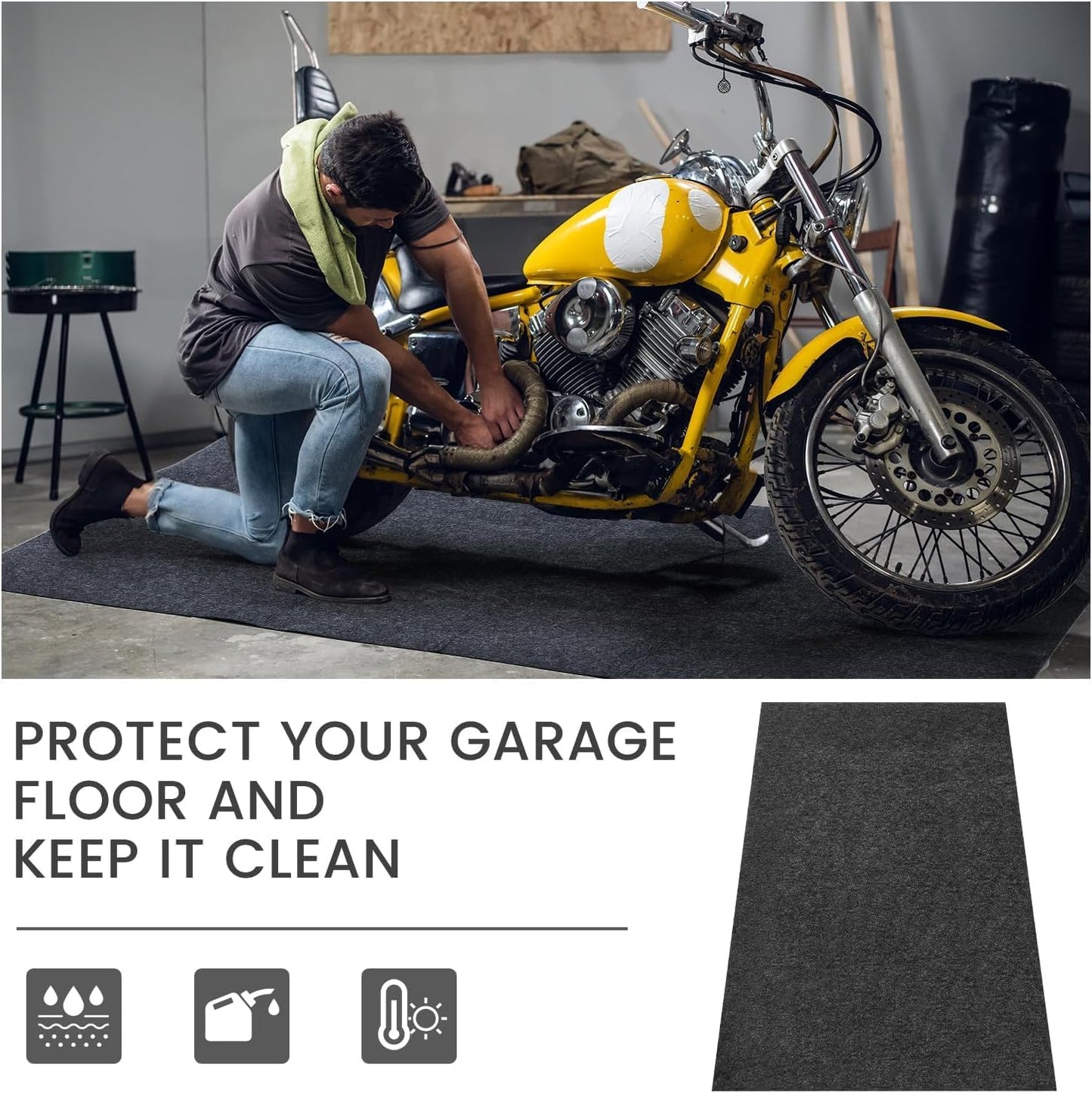 60 x 36 Inch Oil Spill Mat, Garage Floor Mat Under Car Driveway Mats Oil Leaks Absorbent Oil Pad, Reusable, Washable, Durable, Waterproof Backing, Protects Surfaces, Black