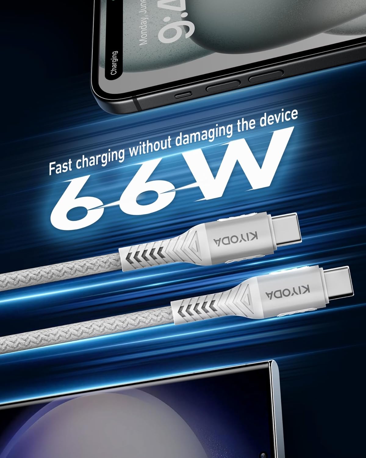 Coiled USB C to C Cable for Car 3ft,2Pack Braided USB Type C Cable for Car 66W Fast Charging Cord Compatible with iPhone 16 15, iPad, Samsung Galaxy, Google Pixel, Moto, LG, TCL Phones-Silver