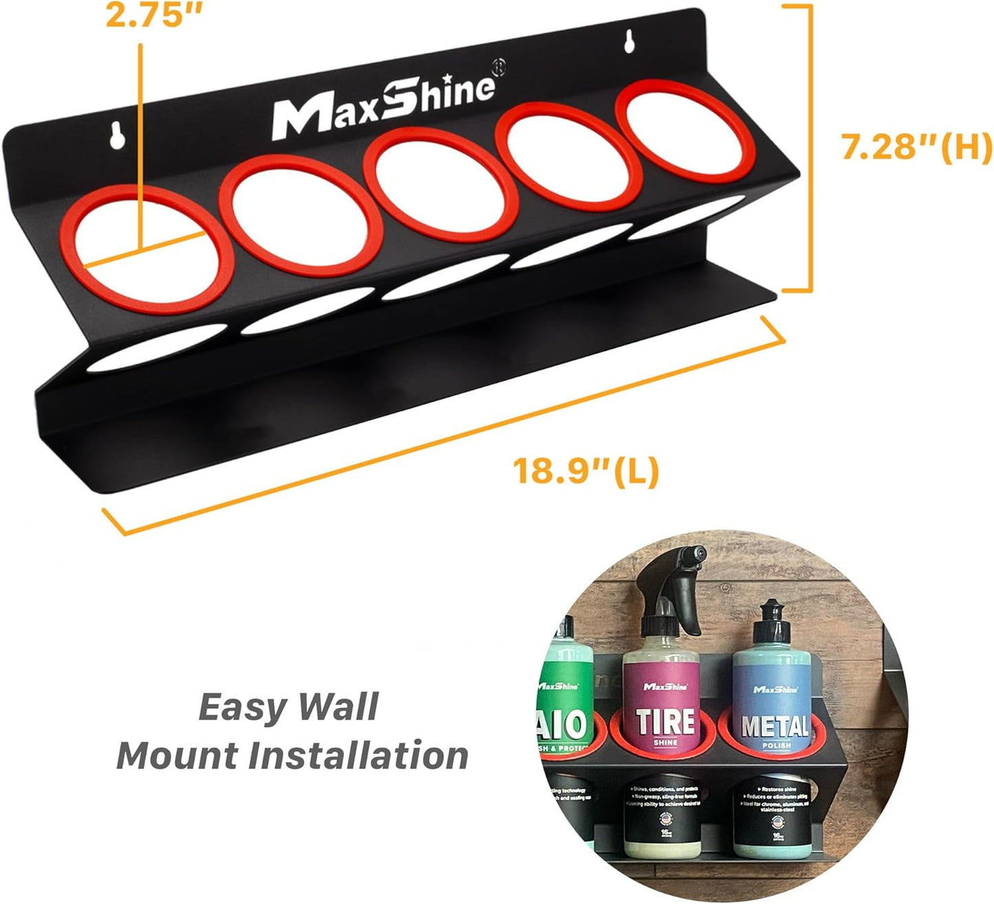 Maxshine Universal Detailing Spray Bottle Holder - Holds 5 Sprayers (16oz), Sturdy & Lightweight Organizer, Easy Wall Mounting, Ideal for Garage & Mobile Use, Auto Detailing Accessories & Supplies