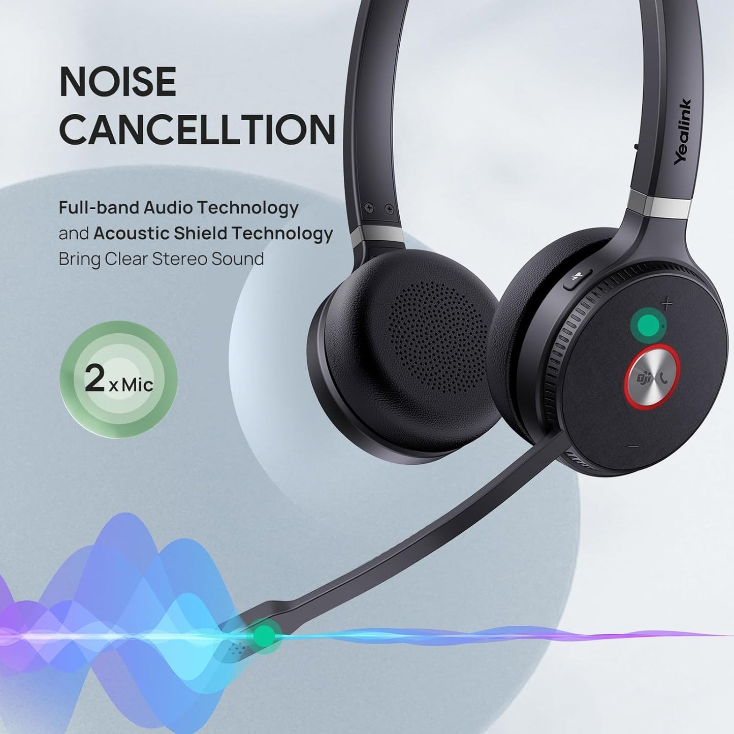 Yealink WH62 DECT Mono Teams Wireless Headset, 525 ft Range Work Headphone with 2X Noise Canceling Mic for IP Phone and Computer, Single Ear Headset with Call Control, Ringer,13H Talk Time