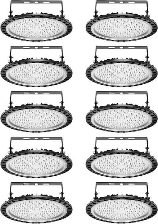 Viugreum High Bay LED Shop Lights, 300W UFO LED High Bay Light 30,000LM 120V LED High Bay Lights 5000K Daylight, Alternative to 1300W MH/HPS for Garage Workshop Barn Factory Warehouse - 10 Pack