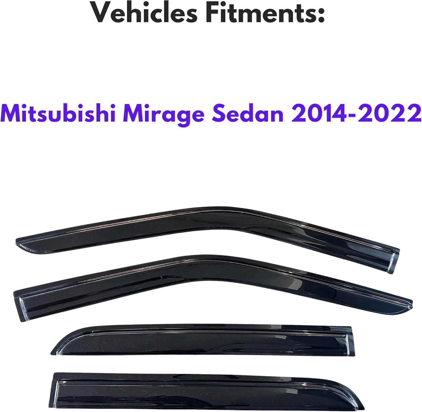 KPY Window Visor Compatible with Mitsubishi Mirage Sedan 2014-2022, 4PC Rain Guard Side Window Vent Deflectors Tape-On Mugen Style, 2014 2015 2016 2017 2018 2019 2020 2021 2022