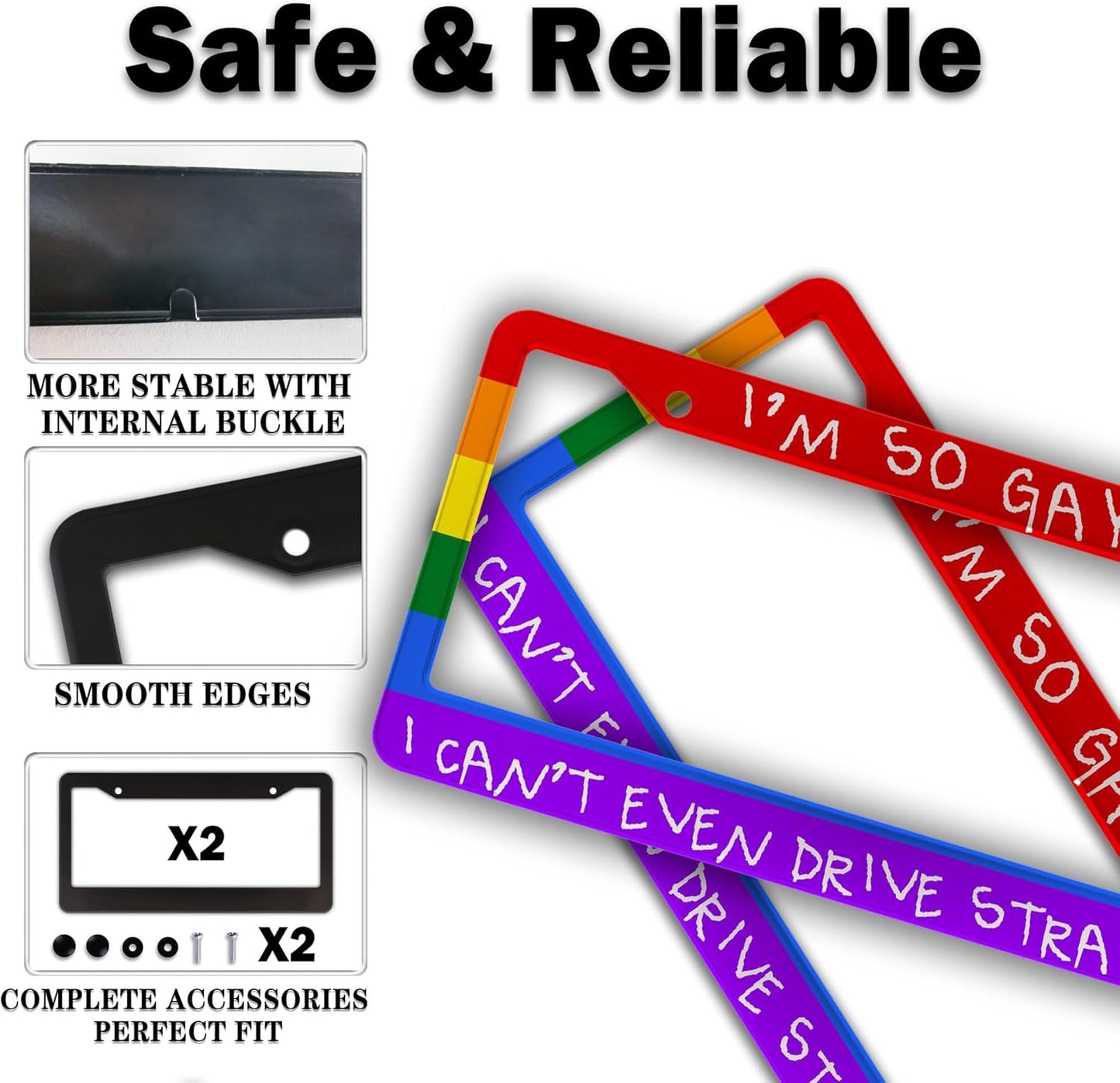 License Plate Frames Rainbow Automotive Exterior Accessories I'm So Gay I Can’t Even Drive Straight Aluminum Metal Car Accessory 2 Pack with Screw Covers Set