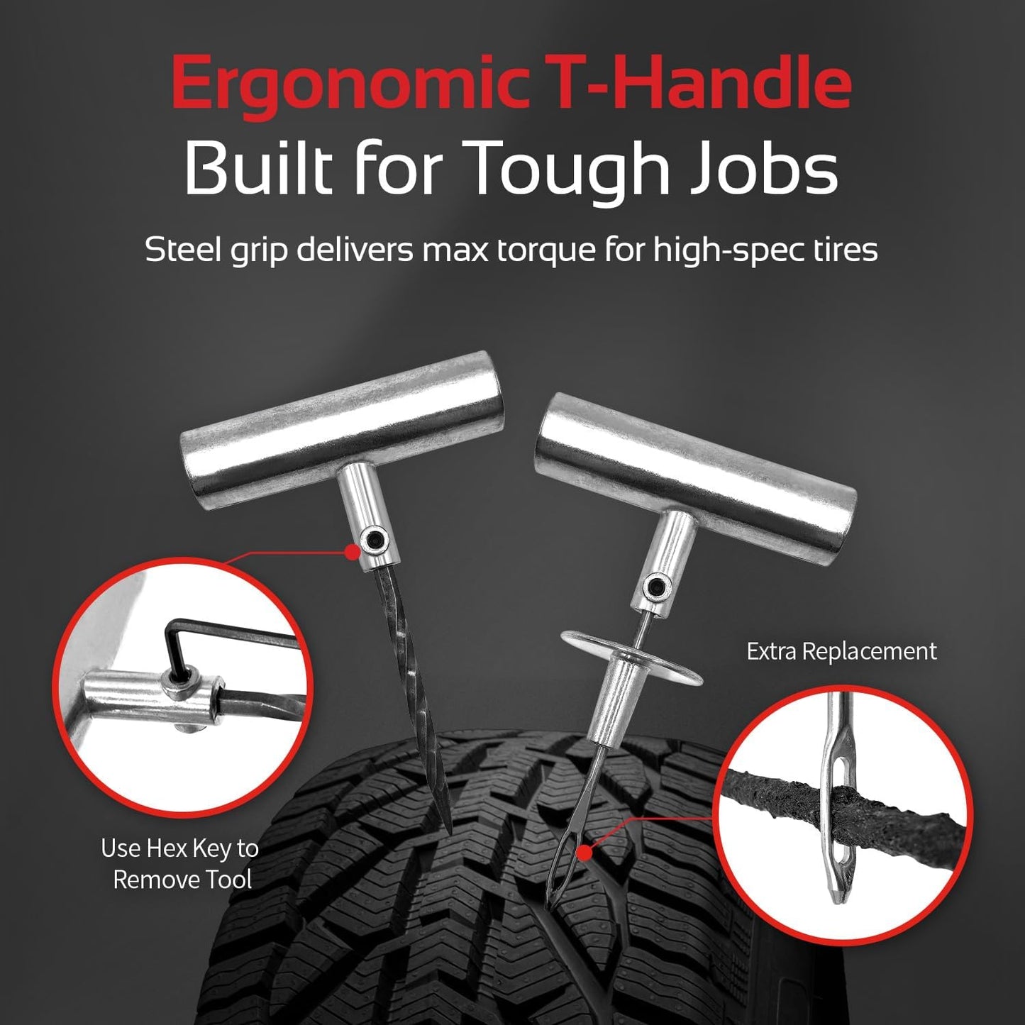 CTR Heavy Duty Tire Plug Kit - 68pcs All-in-One Universal Tire Repair Kit with Plugs, Professional Tools for Tubeless Tyre Flats for Cars, Truck, RV, SUV, ATV, Motorcycle, Tractor, Trailer - GE0001