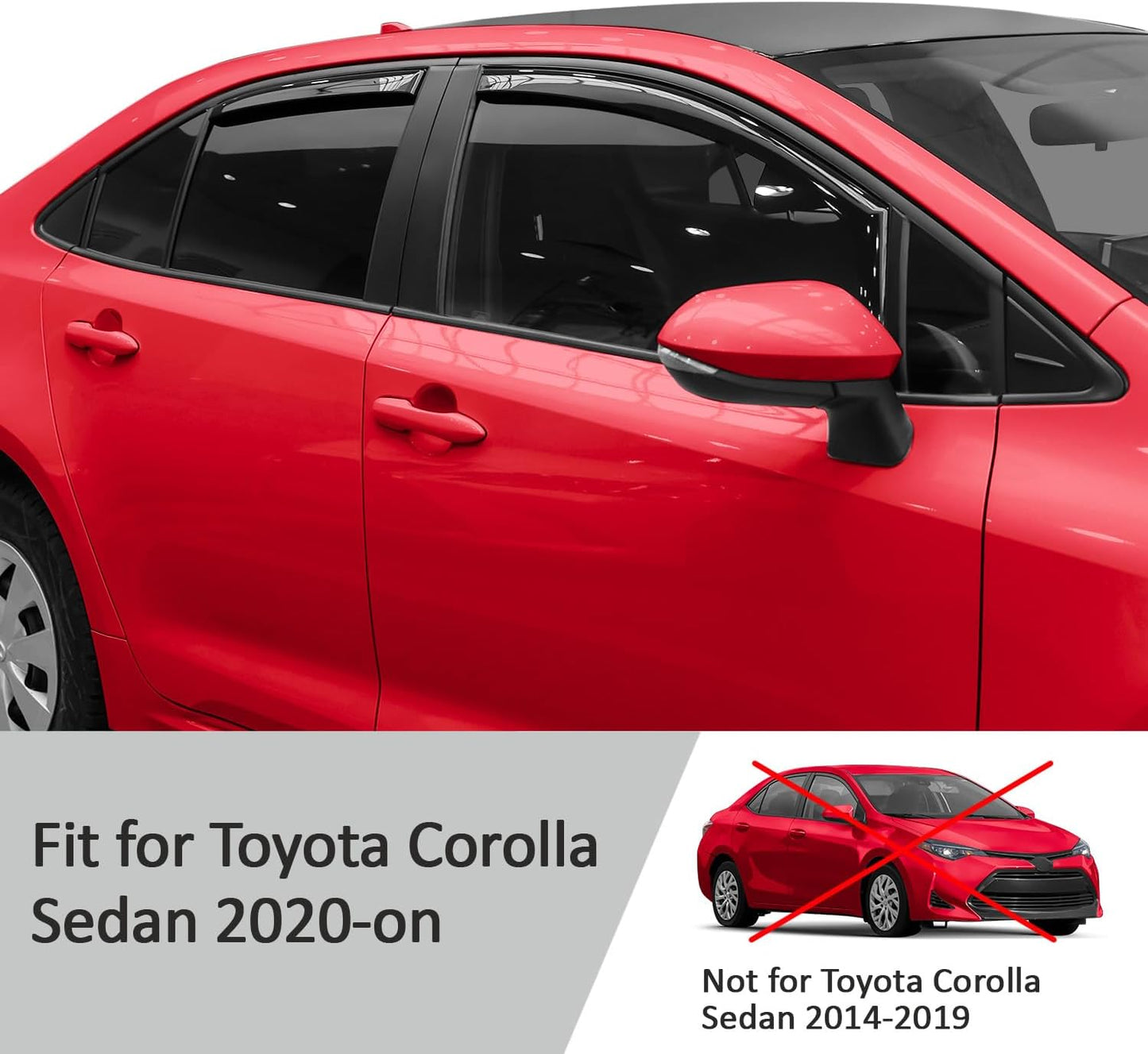 Voron Glass in-Channel Extra Durable Rain Guards for Toyota Corolla 2020-2025 Sedan, Window Deflectors, Vent Window Visors, 4 Pieces - 200674