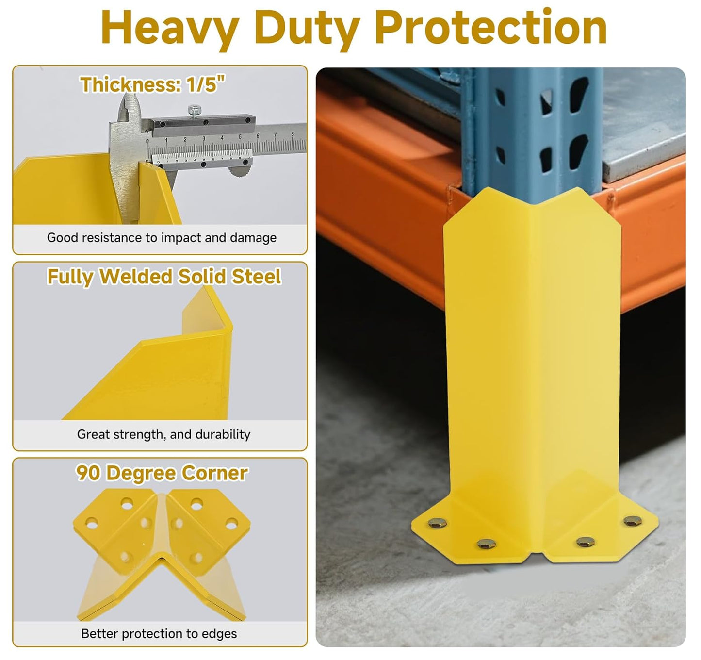 lesolar Pallet Rack Post Protectors, 12" Height Carbon Steel Pallet Rack Guard, 1/5" Thickness Pallet Rack Frame Guard, Safety Yellow Pallet Edge Protectors with Hardware (2 Packs)