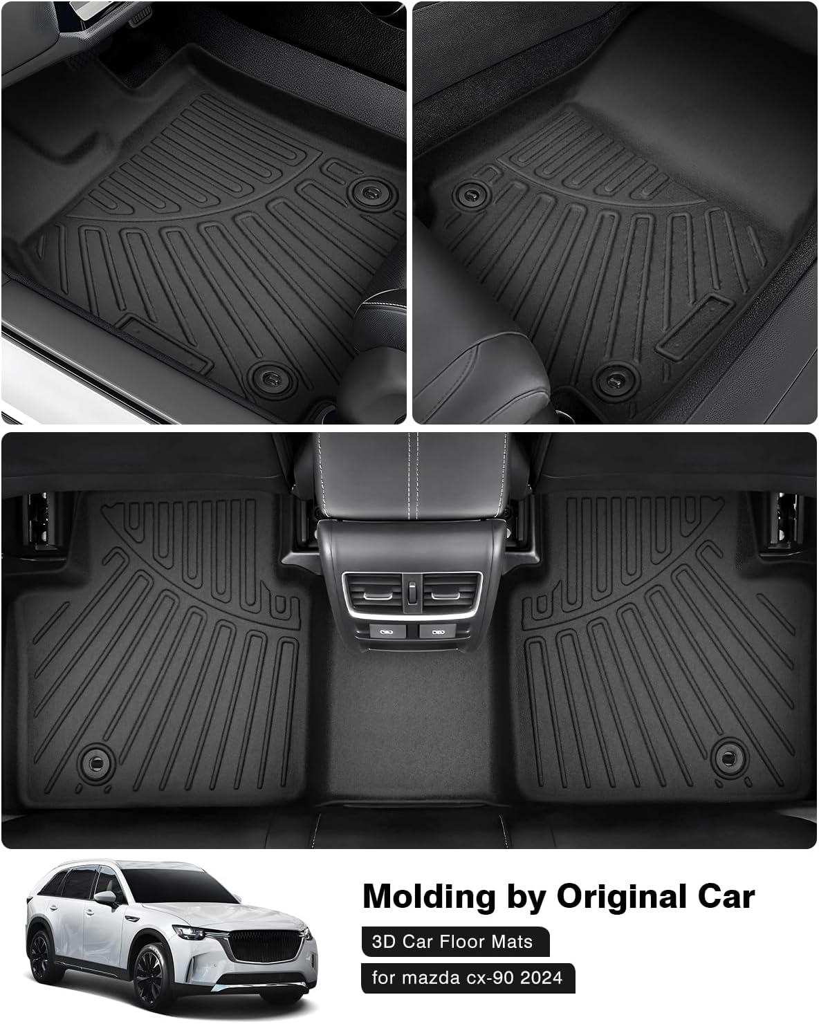 Powerty Floor Mats for 2024 2025 Mazda CX-90 CX90 PHEV (Plug in Hybrid) Accessories Floor Liners 6&7 Seater with 3 Rows Floor Mat Heavy-Duty Floor Liner All Weather CX90 Car Floor Mats