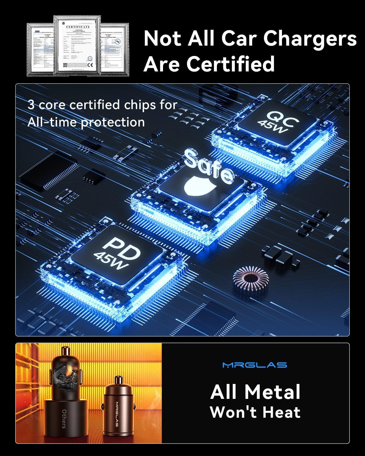 MRGLAS 2-Pack 90W USB C Car Charger,[Super Mini Metal] Car Charger Fast Charging Adapter PD+QC3.0 Dual Port Type C Car Cigarette Lighter USB Compatible iPhone 16 15 14 Pro Max iPad Samsung S25