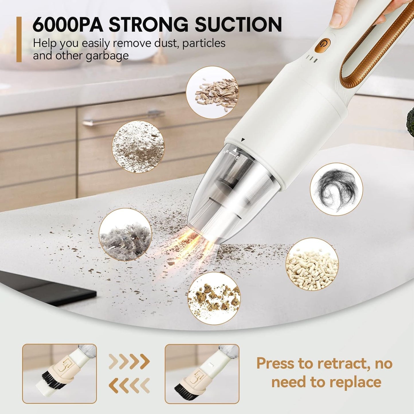 2-in-1 Mini Cordless Vacuum Cleaner, Handheld Vacuum Cleaner, USB Rechargeable Car Vacuum Portable, Quickly Dust Removal, for Hardwood Floor, Carpets, Pet Hair, Car, Office & Home Cleaning