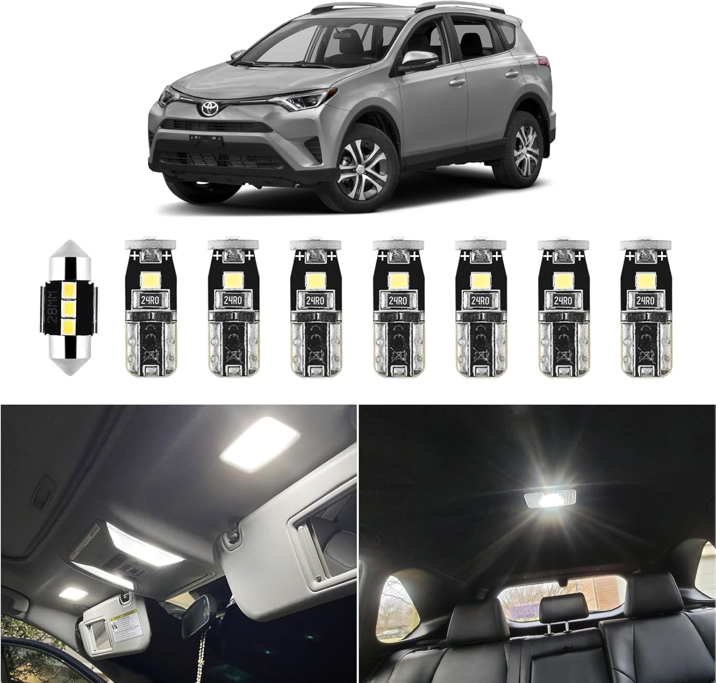 EASY EAGLE LED Interior Car Lights for Toyota-RAV4-2016-2022: 8 Piece Kit White LED Light Bulbs - Super Bright 6000K + Install Tool