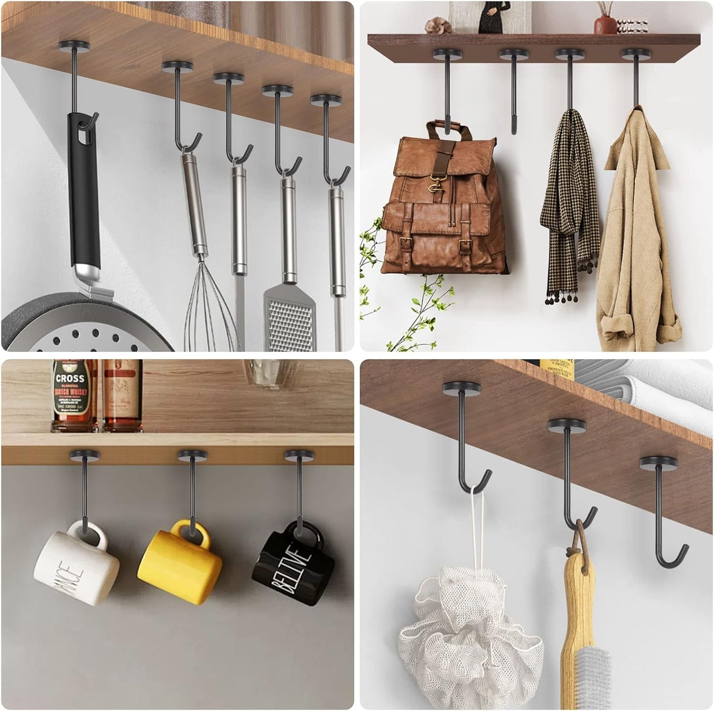 NearMoon Coat Hooks, Wall Hooks for Hanging Hat Hurse Robe, 304 Stainless Steel Heavy Duty Towel Hangers for Bathroom Livingroom Kitchen-Ceiling Hook, 6 Pack (4 Inch, Matte Black)