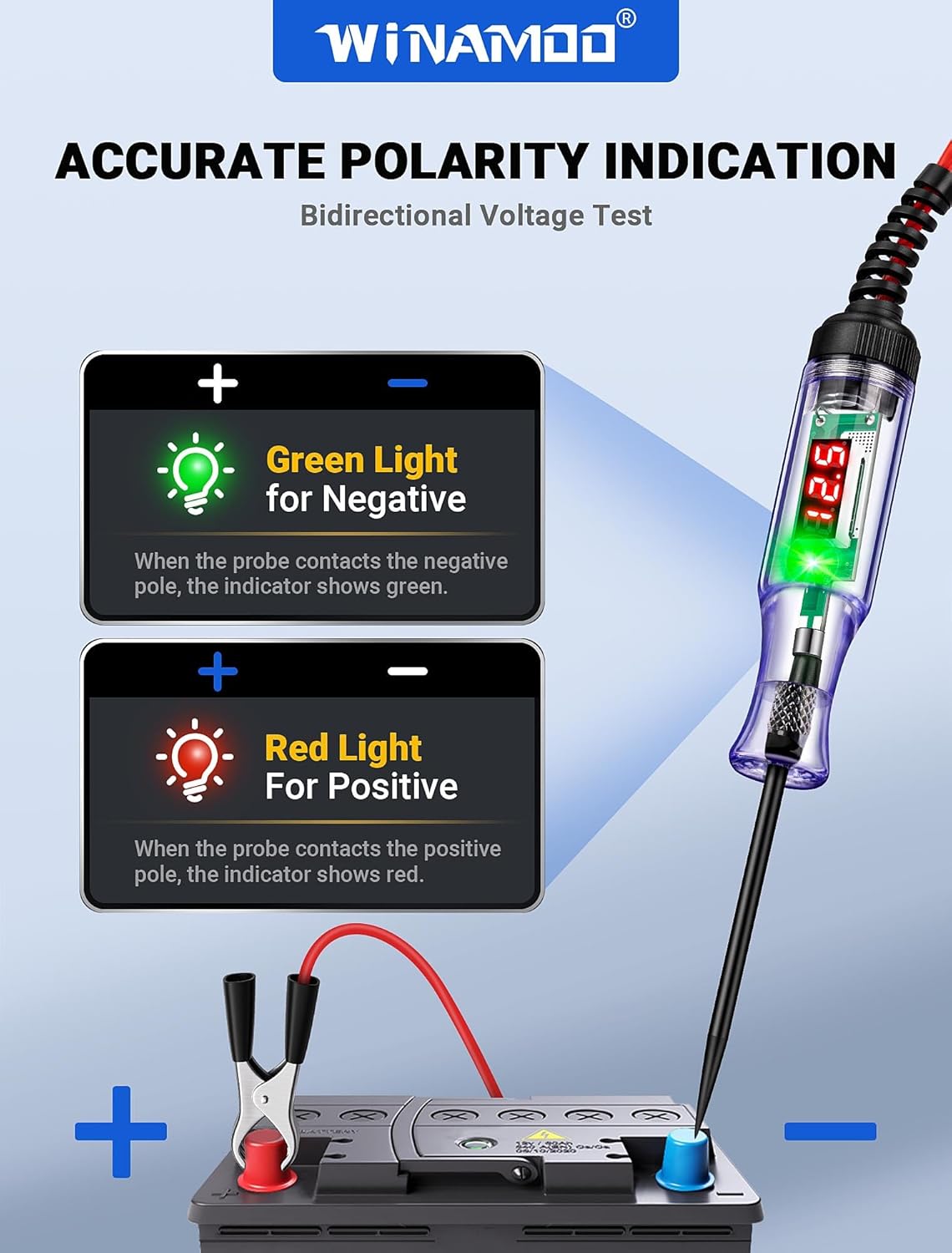Test Light Automotive 5-90V Digital LED Circuit Tester with Voltage Display, Auto Bidirectional Voltage Tester, Electric Test Pen with Extended Spring Wire & Probe for Car RV Fuse Checker
