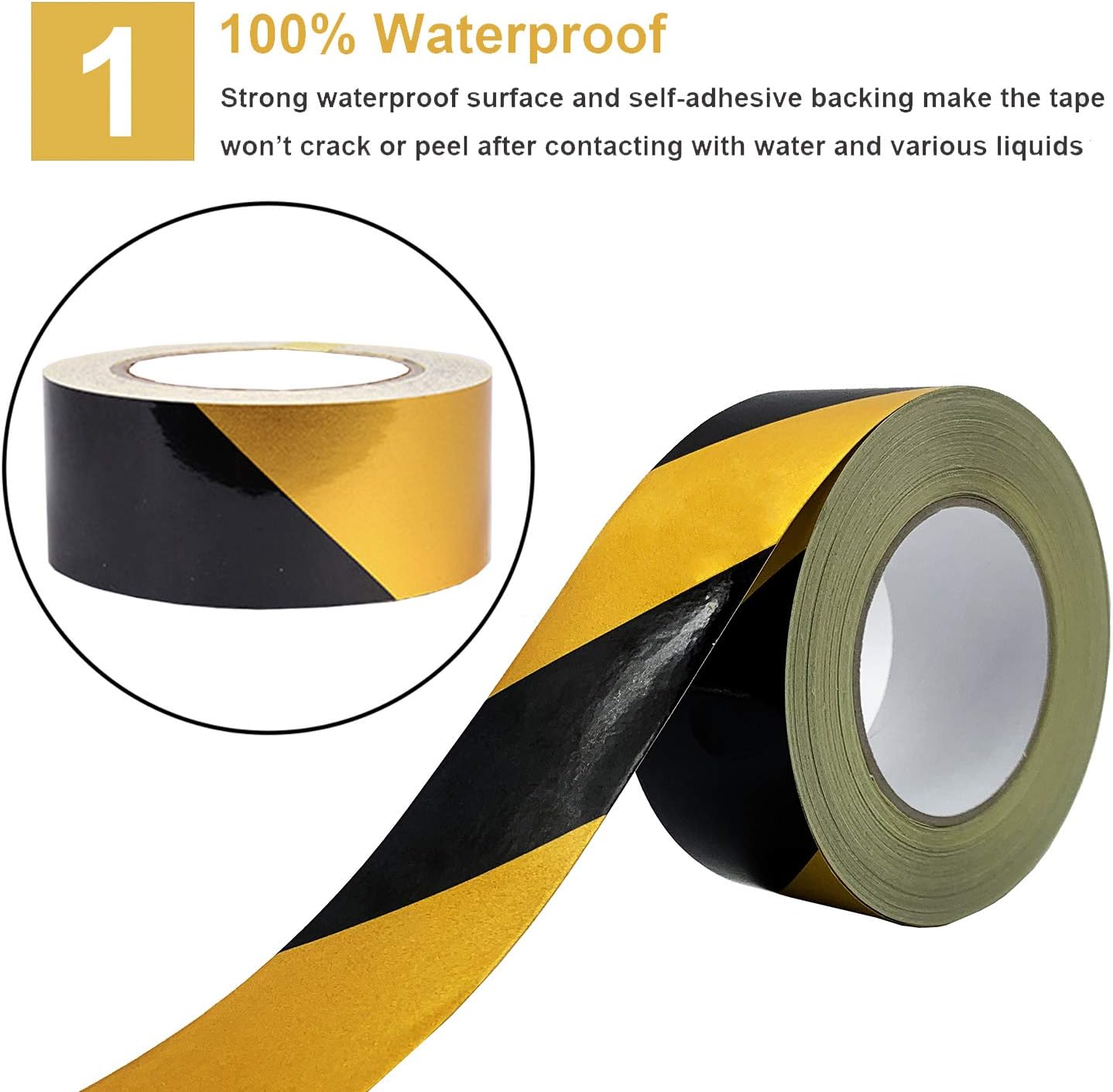 Waterproof Reflective Safety Tape Roll 2"X150' Yellow Black Striped Floor Marking Tape Hazard Caution Warning Tape Auto Truck Self-adhesive Safety Sticker Strips for Wall Factory Trailer Vehicle