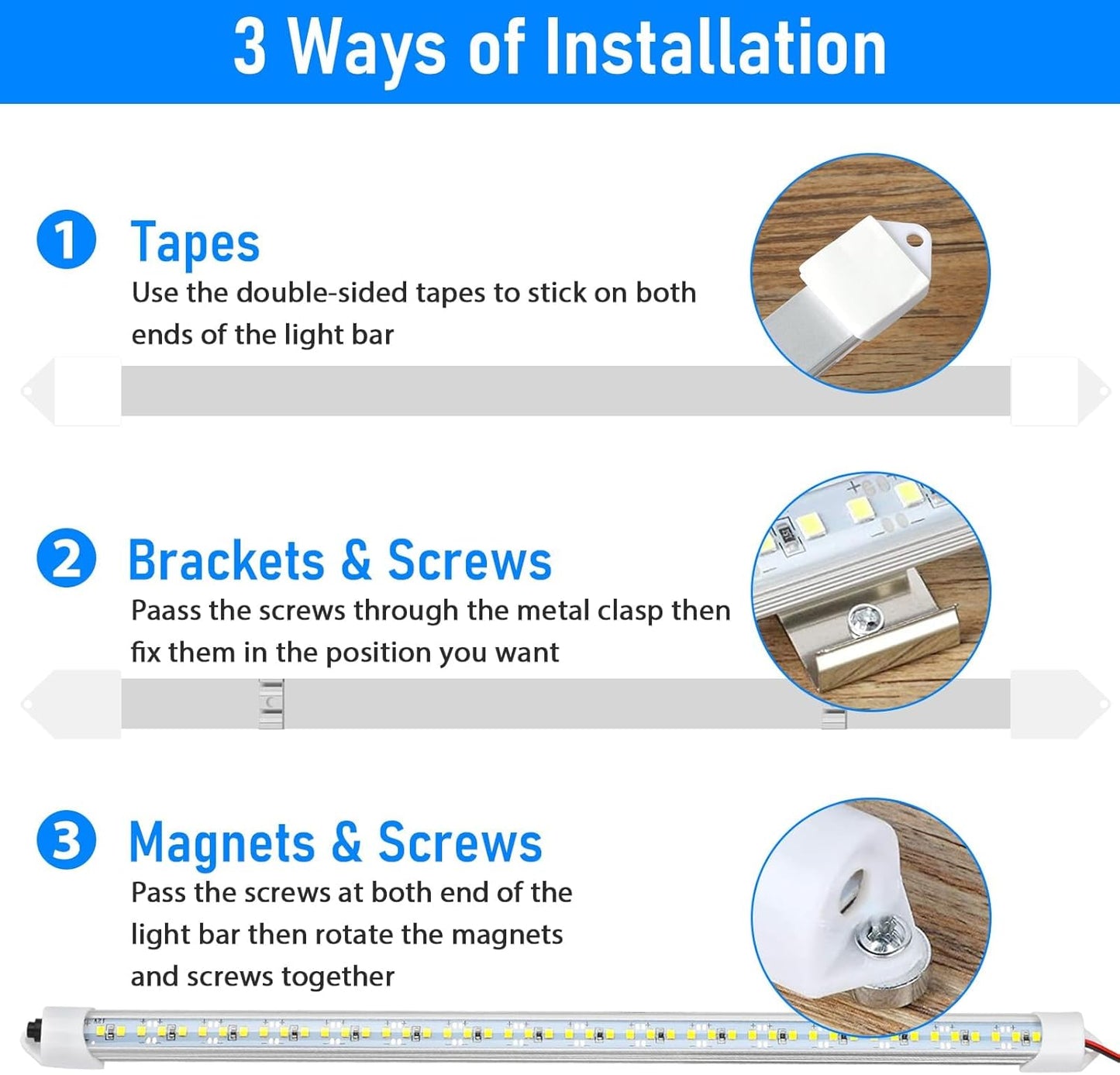 Linkstyle 2PCS 12V Interior LED Light Bar, 48 LEDs Slim Light Strip w/Switch, for Car Trailer Truck RV Van Boat, 6500K