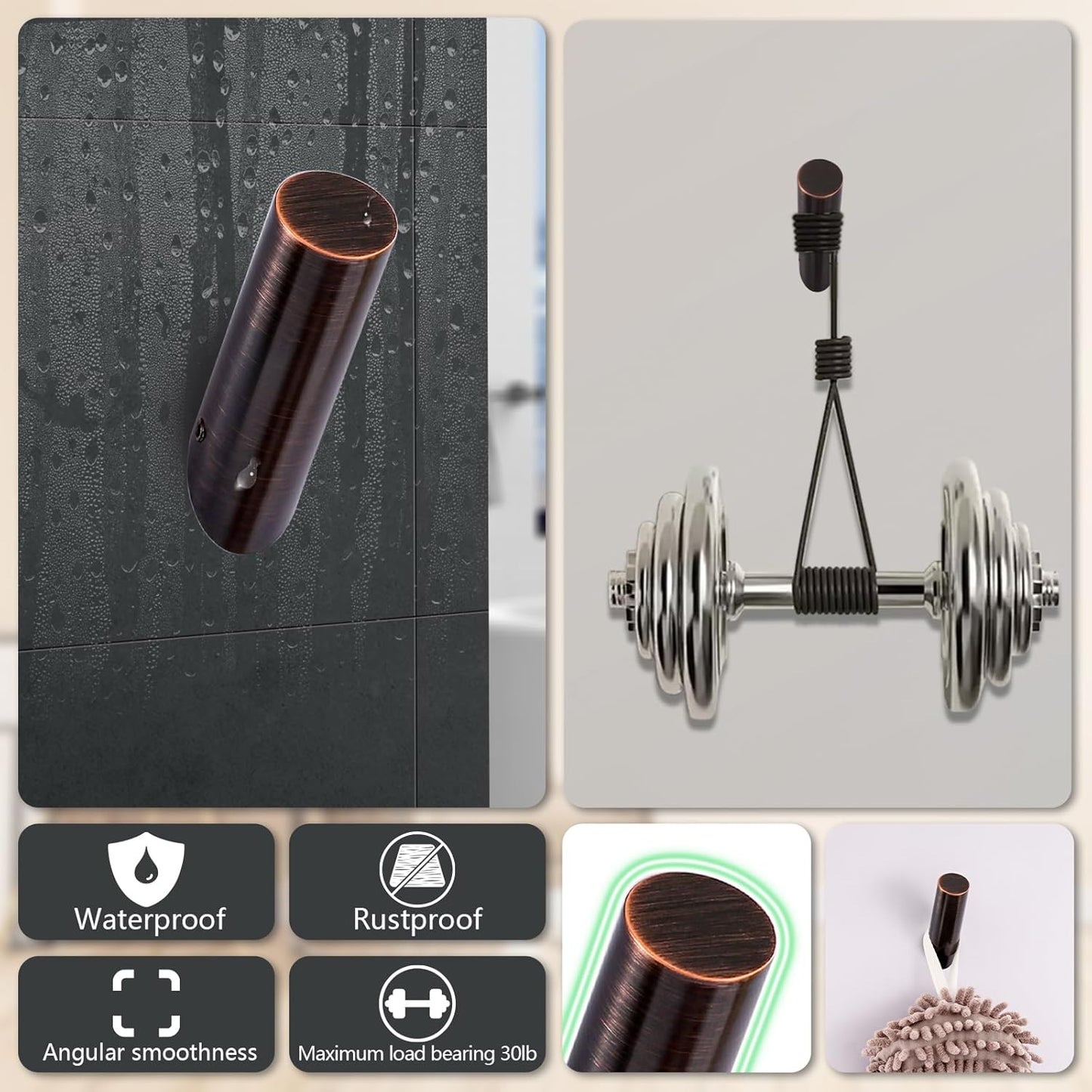 NINETREX Towel Hooks for Bathrooms,Wall Hooks SUS 304 Stainless Steel Heavy Duty Wall Mounted Robe Towel Hooks for Bathroom Bedroom Garage Coat Hanging 4 Pack (Oil Rubbed Bronze,Round)