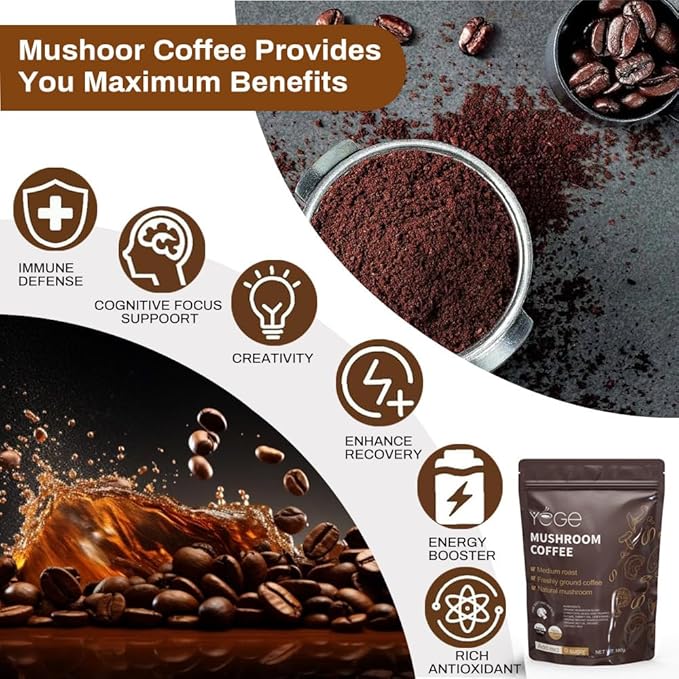 Mushroom Coffee, Instant Organic Mushroom Coffee with Cordyceps, Reish, King Trumpet, Shitake, Turkey Tail, Lions Mane for Energy, Focus, Positive Mood & Immune Support (30 Servings)