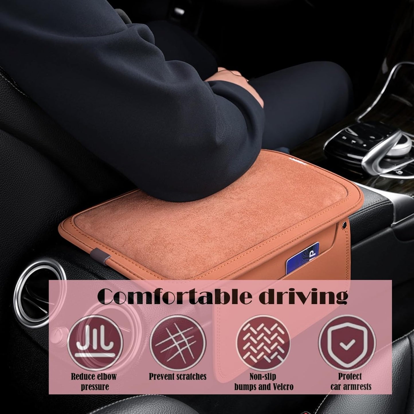 Arm Rest Cover for Car with 2 Storage Bags, Central Console Cover Armrest Pad, Suede Leather, Auto Interior Accessories for Most Vehicles, All-Season Comfort, Gray