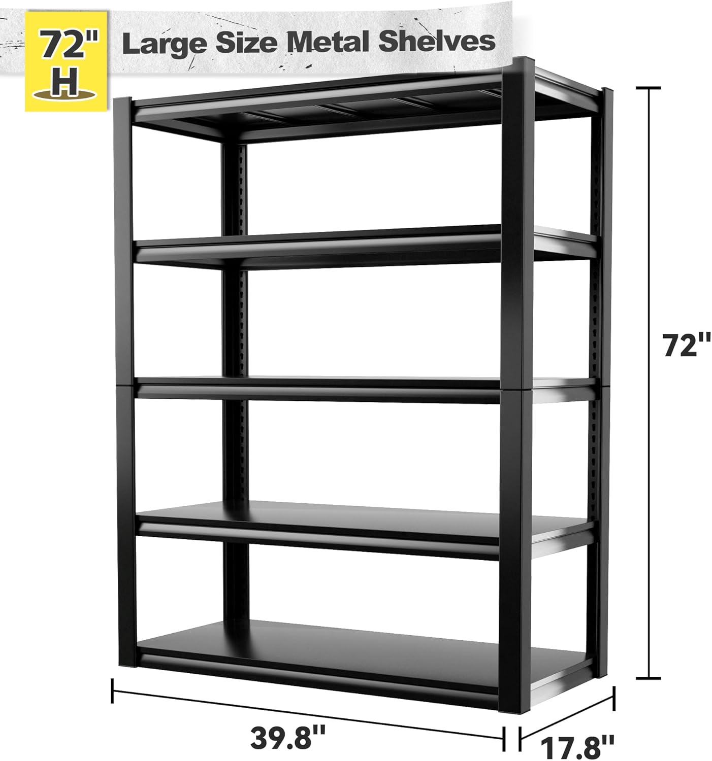 REIBII 2500LBS Garage Shelving 72" H Storage Shelves 39.8" W Metal Shelving Adjustable Garage Storage Shelves 5 Tier Heavy Duty Shelf for Basement Pantry Kitchen Warehouse