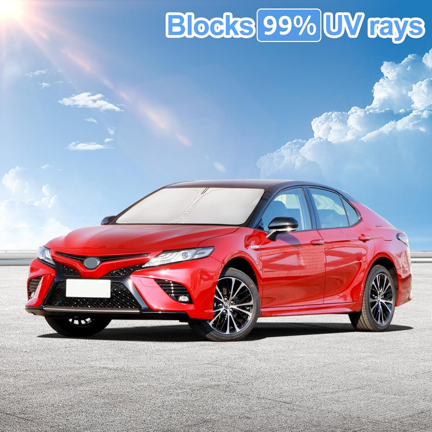 for Toyota Camry Sun Shade Sunshade Windshield Cover - 4 Layers Front Window Shade for Camry 2018-2024 LE XLE Hybrid SE XSE Sun Visor - 240T Shade Blocks UV Rays Car Accessories