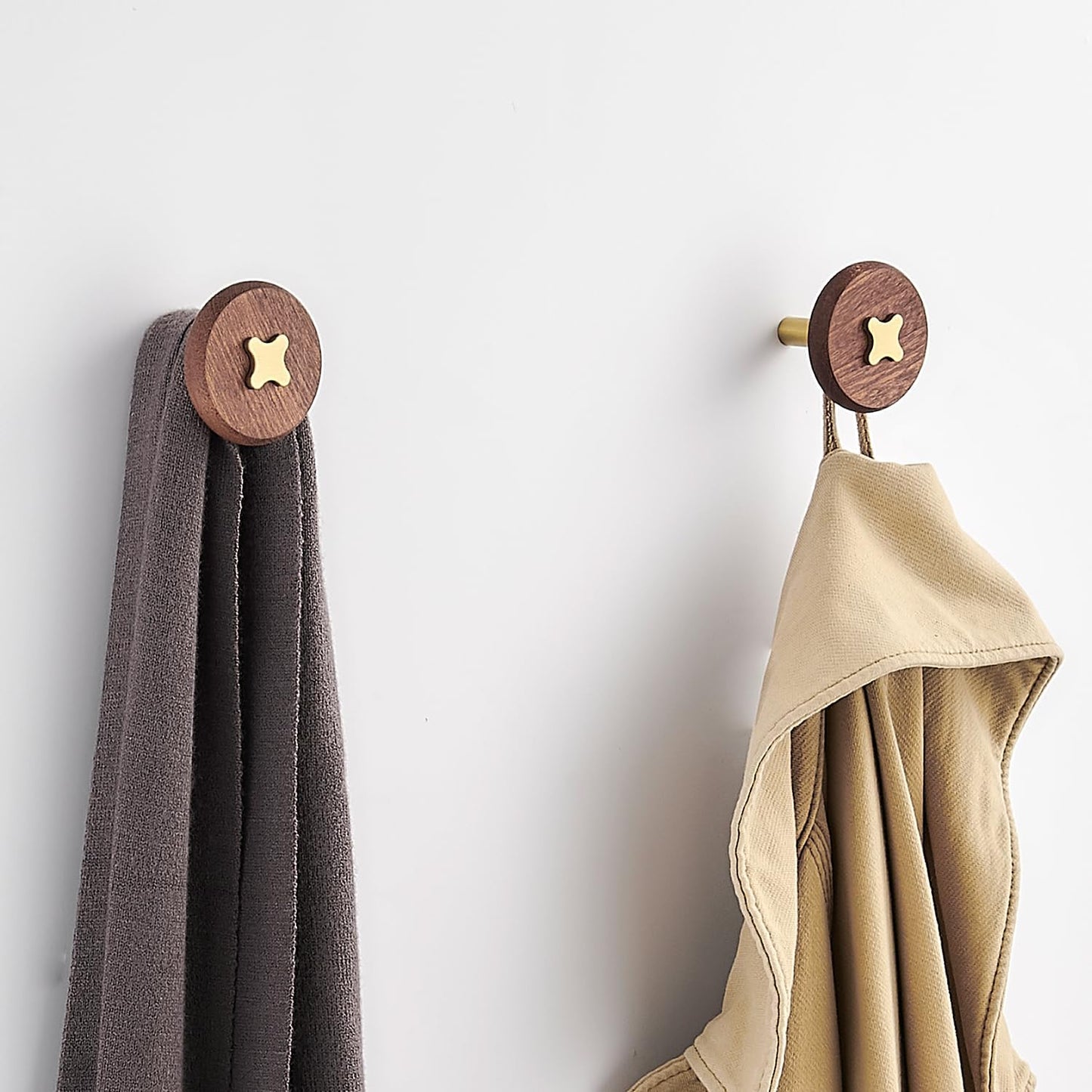 Solid Brass & Sapele/Mahogany Wall Hooks 2 Pack - Decorative Heavy Duty Coat Hooks with Vintage Cross Screw Design for Entryway, Bathroom, Luxury Spaces TC008S