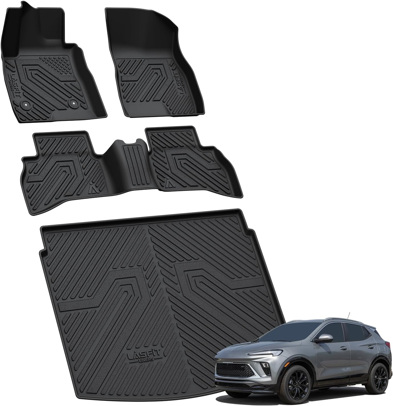 LASFIT Floor Mats & Cargo Mat for Buick Encore GX 2020-2026(Only Fit AWD), TPE All Weather Custom Fit 1st & 2nd Row Rubber Car Mats and Cargo Liner(Lower Position) for Buick Accessories, Black