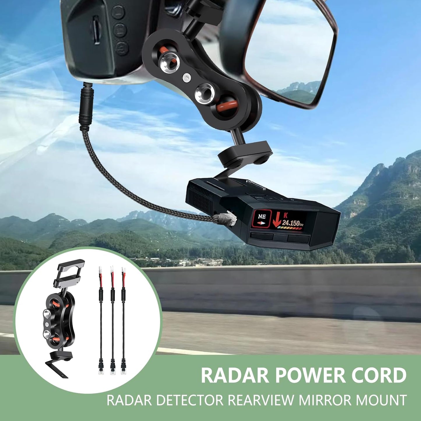 Radar Detector Rearview Mirror Mounting Bracket,13.8" Radar Detector Hard Wire Power Cord Mirror Wire Plug,with Braided Set of 3 (for Uniden R7 R8 R8w Radar)