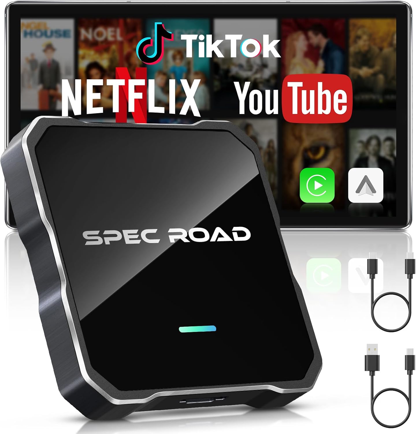 Wireless CarPlay Adapter for iPhone/Android Auto Wireless Adapter, Support Netflix/YouTube/TF Card, Plug and Play, Carplay Adapter Fit with iPhone8+/iOS 10+/Android 11+