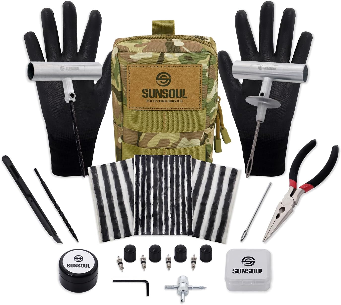 SUNSOUL Portable Tire Repair Kit with Plugs, Heavy Duty Tire Plug Kit, 40PCS Flat Tire Emergency Repair Tool for Car, Motorcycle, Truck, ATV, UTV, RV, Tractor