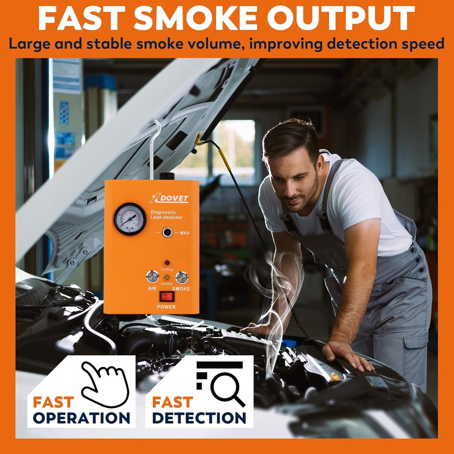 XDOVET Smoke Machine Automotive Leak Detector, KSD201 Pro Auto EVAP Smoke Leak Tetser with Built-in Air Pump, Pressure Gauge, Emission Vacuum Exhaust Smoke Tester Tools Kit for Cars