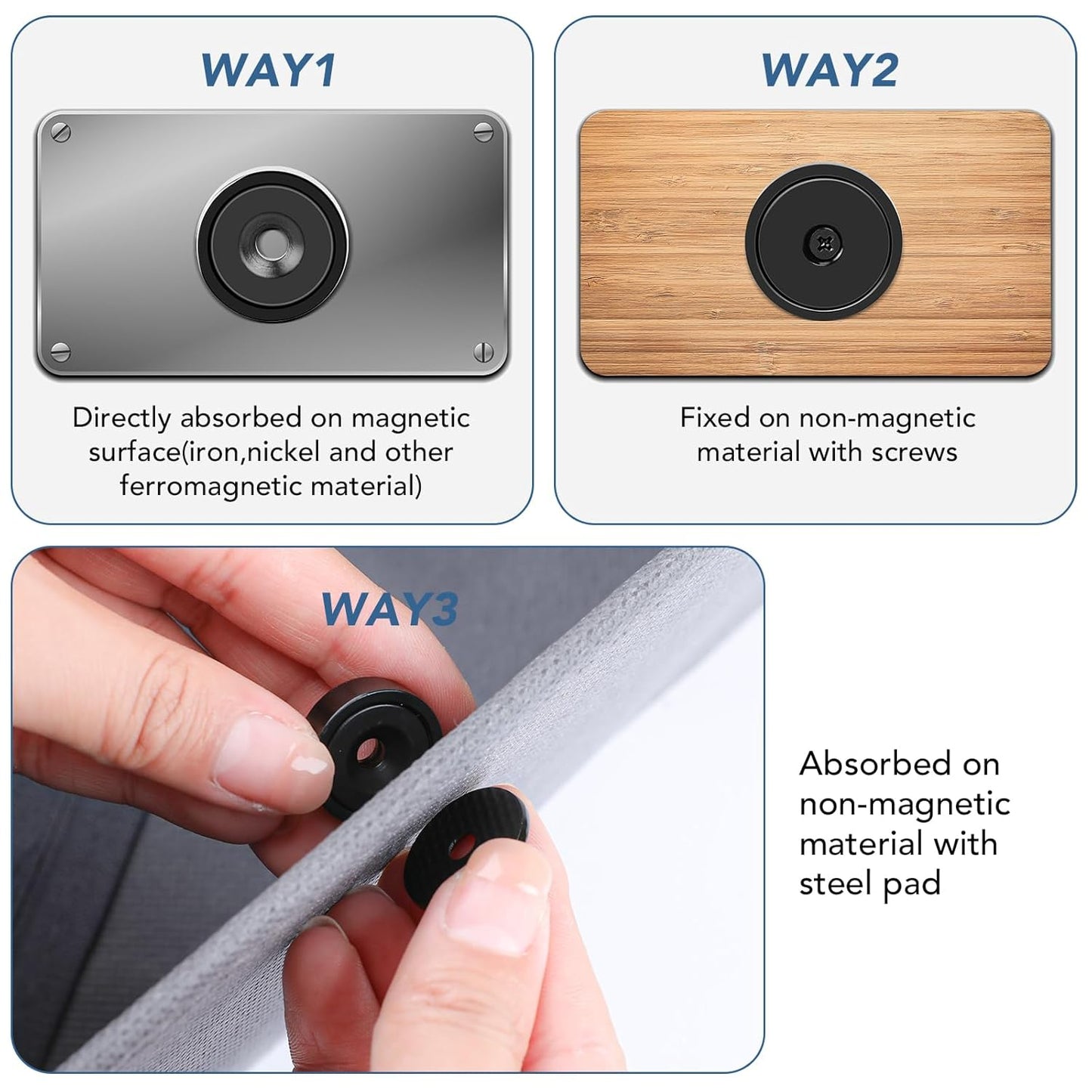 MIKEDE Strong Magnets Heavy Duty, 40LB Strong Rare Earth Magnets, Black Neodymium Cup Magnet with Countersunk Hole and Steel Screws, Powerful Pot for Wall Mounting,Workplace - 10 Pack