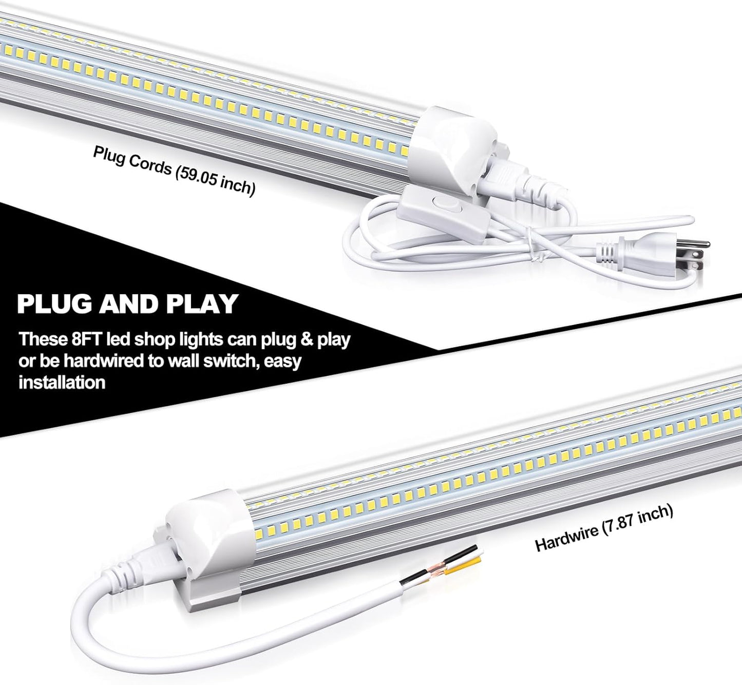 LED Shop Lights - 4FT 50W LED Light Fixture, 4 Foot High Output 7750Lumen, 6000K, Clear Cover, V-Shape Linkable, Plug and Play, T8 LED Tube Light for Garage, Workshop (10 Pack)