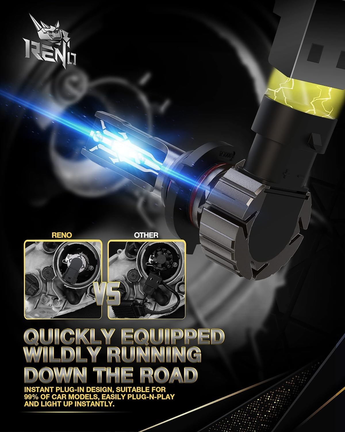 RENO 9005 H11 Bulb Combo, 9005 H11 Fog Lights, H11 9005 Light Bulbs Fanless In Line Car Fog Bulb Plug and Play, Pack of 4