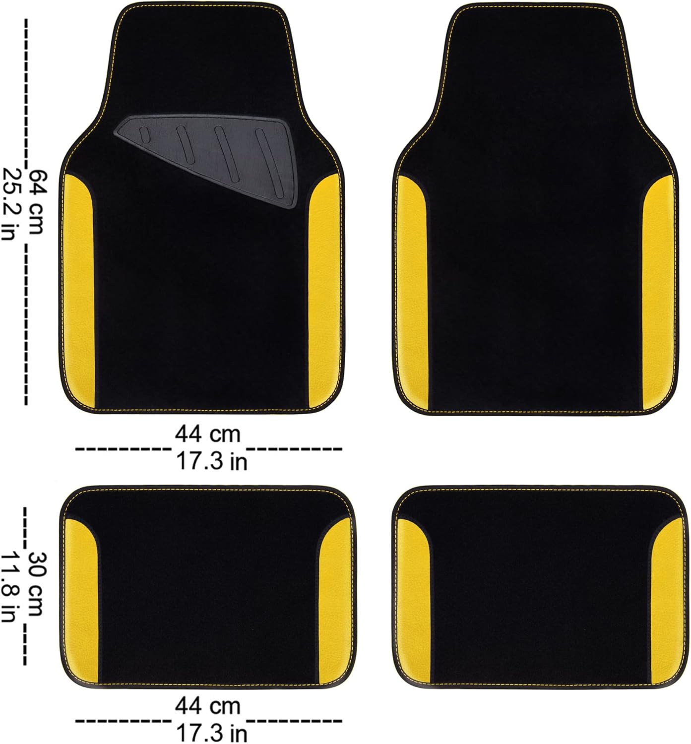 CAR PASS Waterproof Universal Fit Car Floor Mats, Car Mats Fit for SUV,Vans,sedans, Trucks,Set of 4pcs Car Carpet with Driver Heel Pad (Black and Yellow)