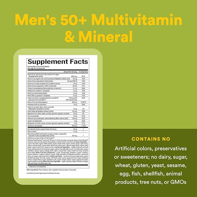 Natural Factors Whole Earth & Sea Men's 50+ Multivitamin & Mineral, 1 Serving Contains Nutrition Equivalent to ½ lb of Veggies, 120 Tablets