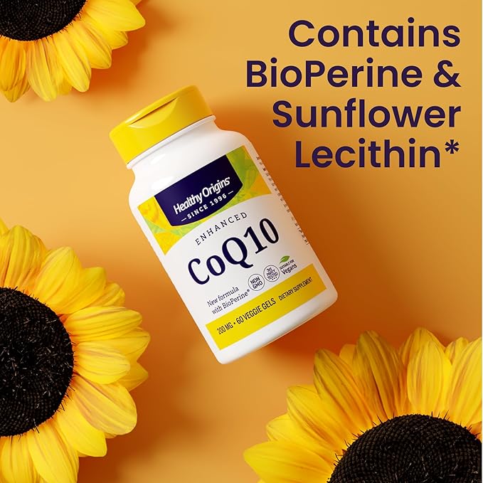 Healthy Origins Natural Enhanced CoQ10 (BioPerine®), 200 mg - Heart Health & Energy Supplement - Gluten-Free & Non-GMO Supplements, with BioPerine & Sunflower Lecithin ((Pack of 1) 150 Veggie Gels)