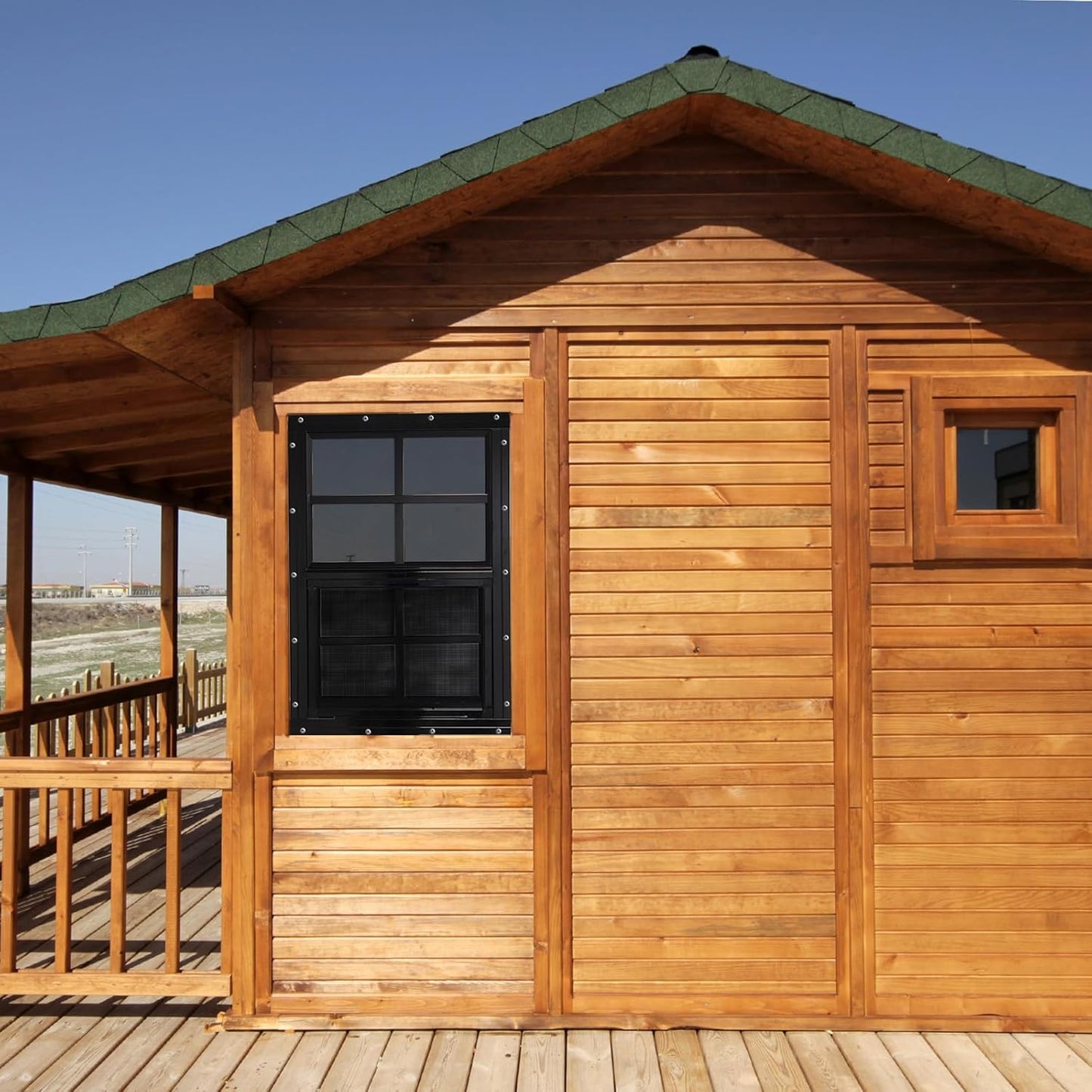 NeatiEase Upgraded Shed Windows 2 Pack, 18" x 23" Windows with Tempered Glass and Stainless Steel Screen for Shed, Chicken Coop, Playhouse, Household, Garage(Black)