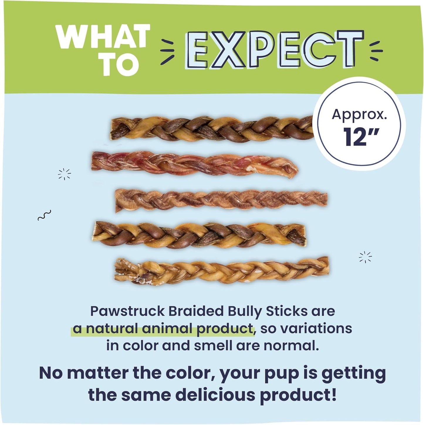 Pawstruck Natural 12" Braided Bully Sticks for Dogs – Tough, Long-Lasting, Rawhide-Free, Low-Odor, Single Ingredient Chew Treat for Aggressive Chewers – 5 Count – Packaging May Vary