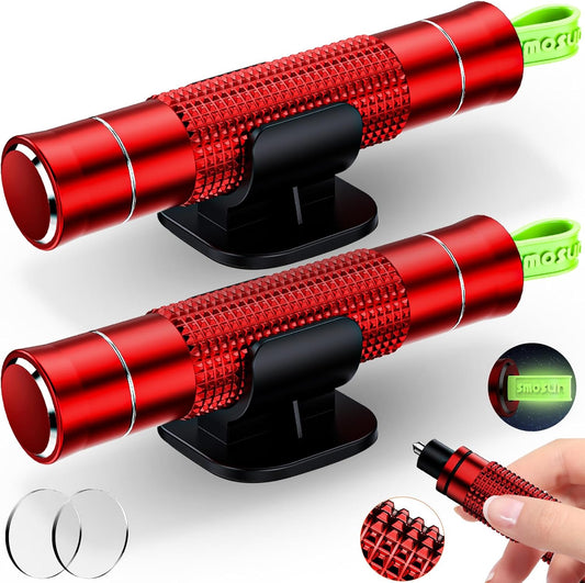 Safety Hammer - Safe Hammer Glass Breaker Under Water, Upgraded Antiskid, Car Hammer Seatbelt Cutter Car Window Breaker Emergency Escape Tool, Safe Hammer Glass Breaker for New Cars (2PCS Red)