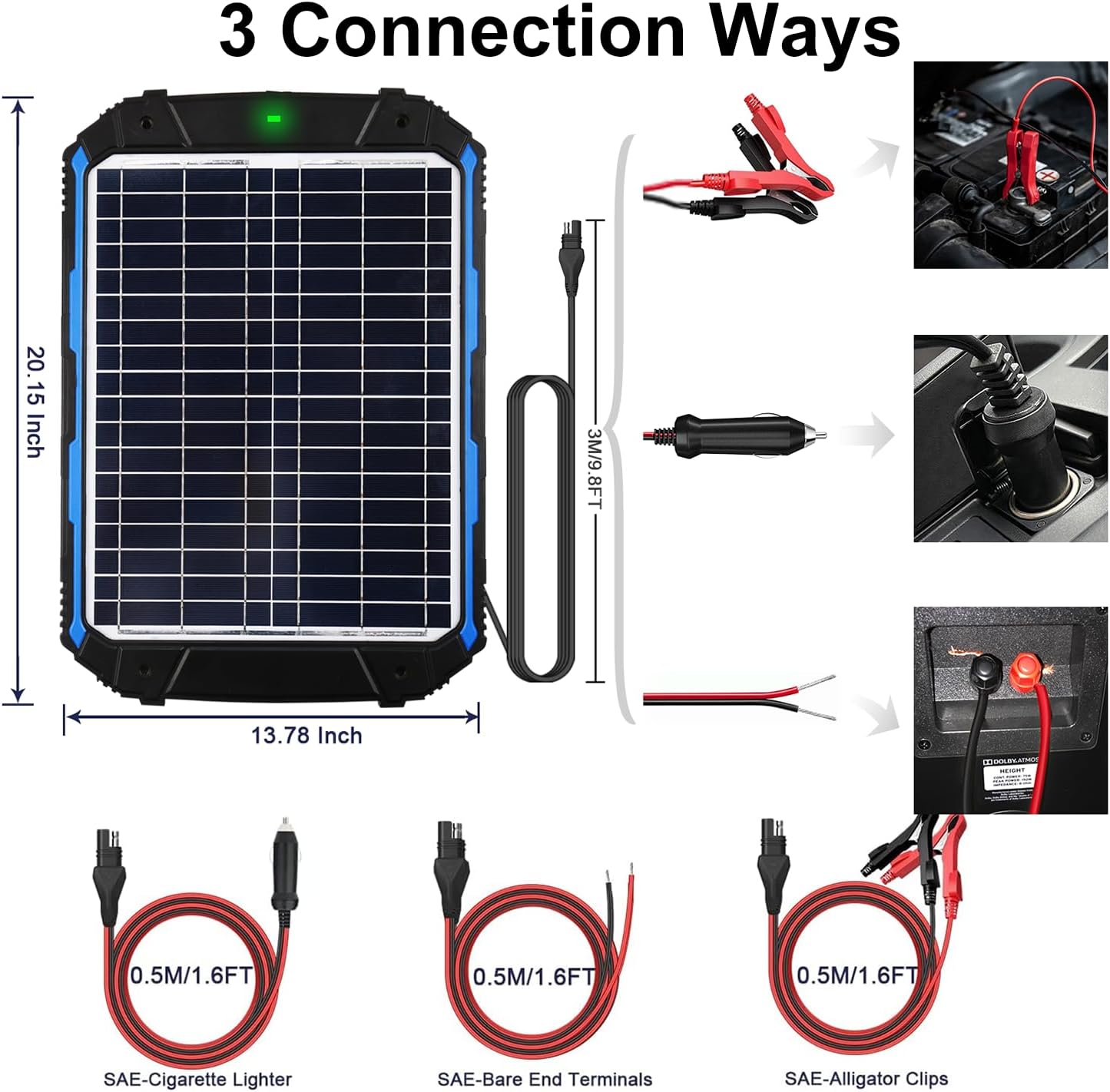SUNER POWER 18W 12V Solar Battery Trickle Charger & Maintainer PRO, Built-in Intelligent MPPT Charge Controller, Waterproof 12 Volt Solar Panel Charging Kits for Car Auto Marine RV Trailer Boat Camper