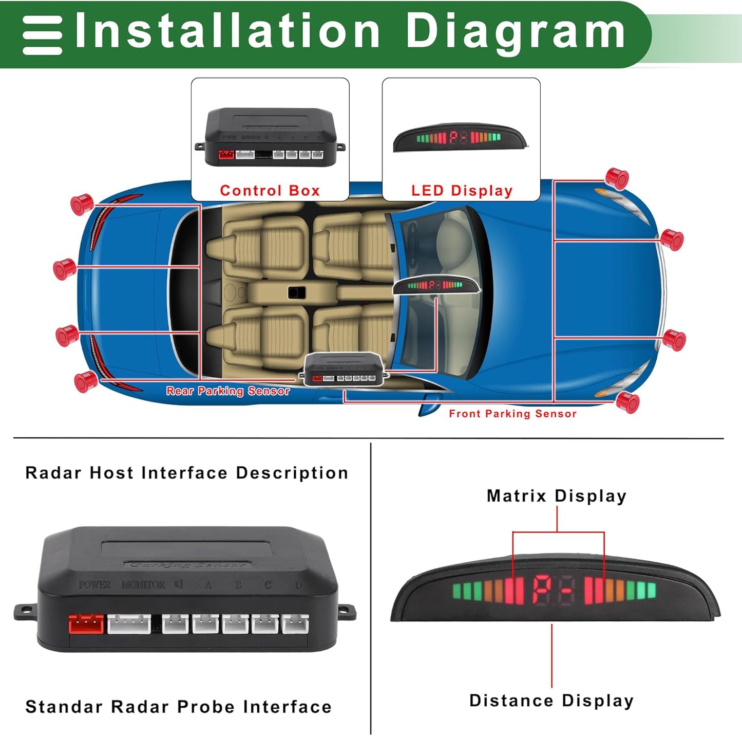 Motoforti Universal Car Auto Vehicle Reverse Backup Radar System Reverse Parking Sensors Alarm Buzzer Reminder Distance Detection Red 2 Pcs Parking Sensors
