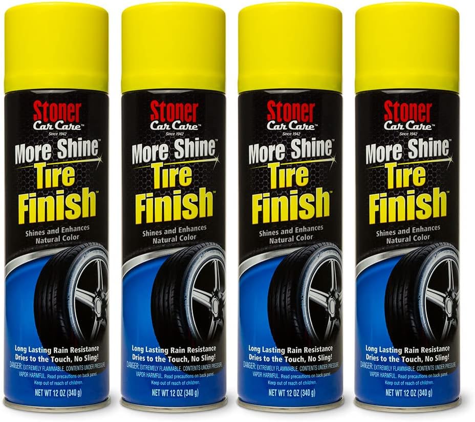 Stoner Car Care 91094-4PK More Shine Tire Finish for Tire and Wheel Care Creates a Long-Lasting, Rain-Resistant Tire Shine, Makes Faded Tires Look New, Non-Greasy Formula, 12 Oz, Pack of 4