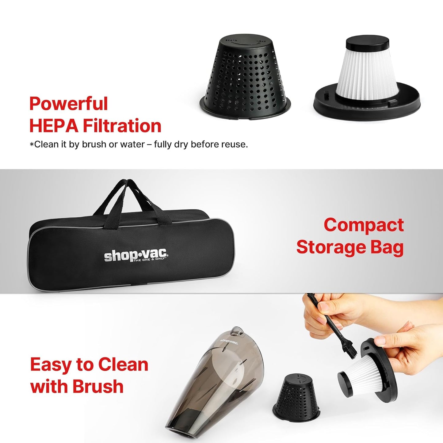 Shop-Vac 12V Car Vacuum - Portable Vacuum Cleaner with 7000Pa Powerful Suction, 16Ft Corded Handheld Car Vac & Storage Bag, Cigarette Lighter Plug, for Deep Interior Detail Cleaning