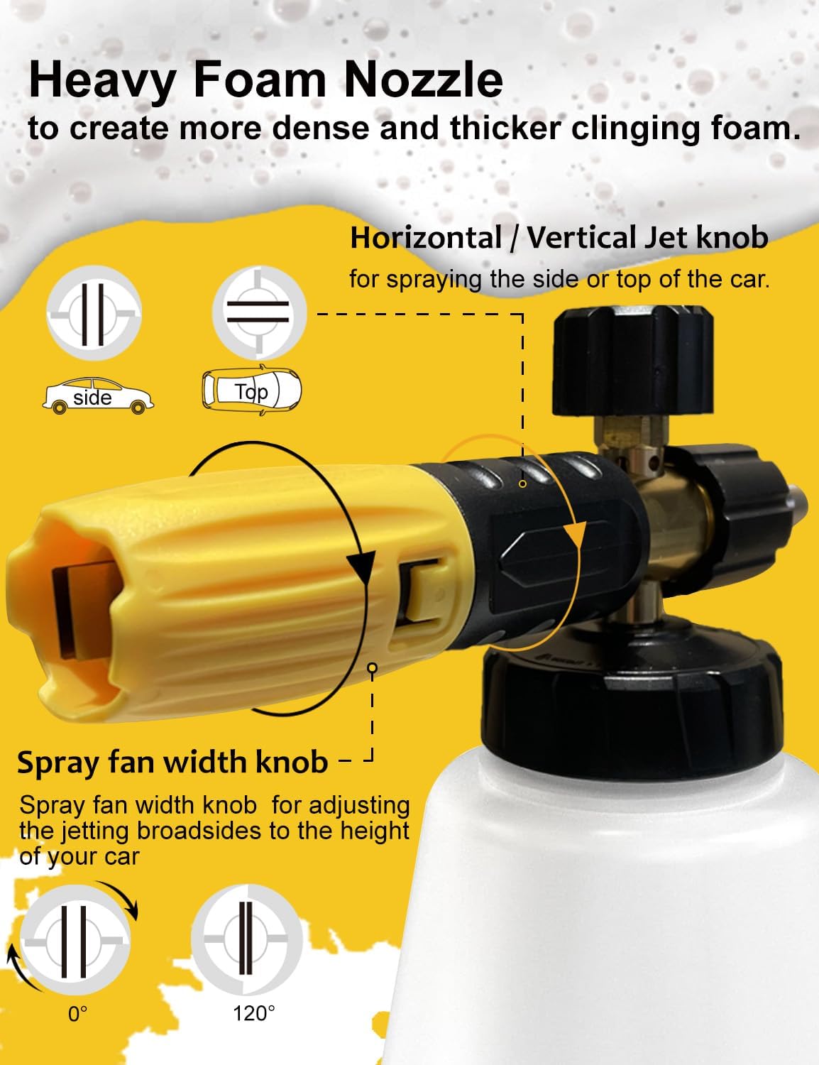 BOSEA Foam Cannon for Pressure Washer, Wide Neck Heavy Duty 4000PSI Adjustable Car Soap Dispenser for Pressure Washer with M22 and 1/4" Quick Connector, 1L Bottle