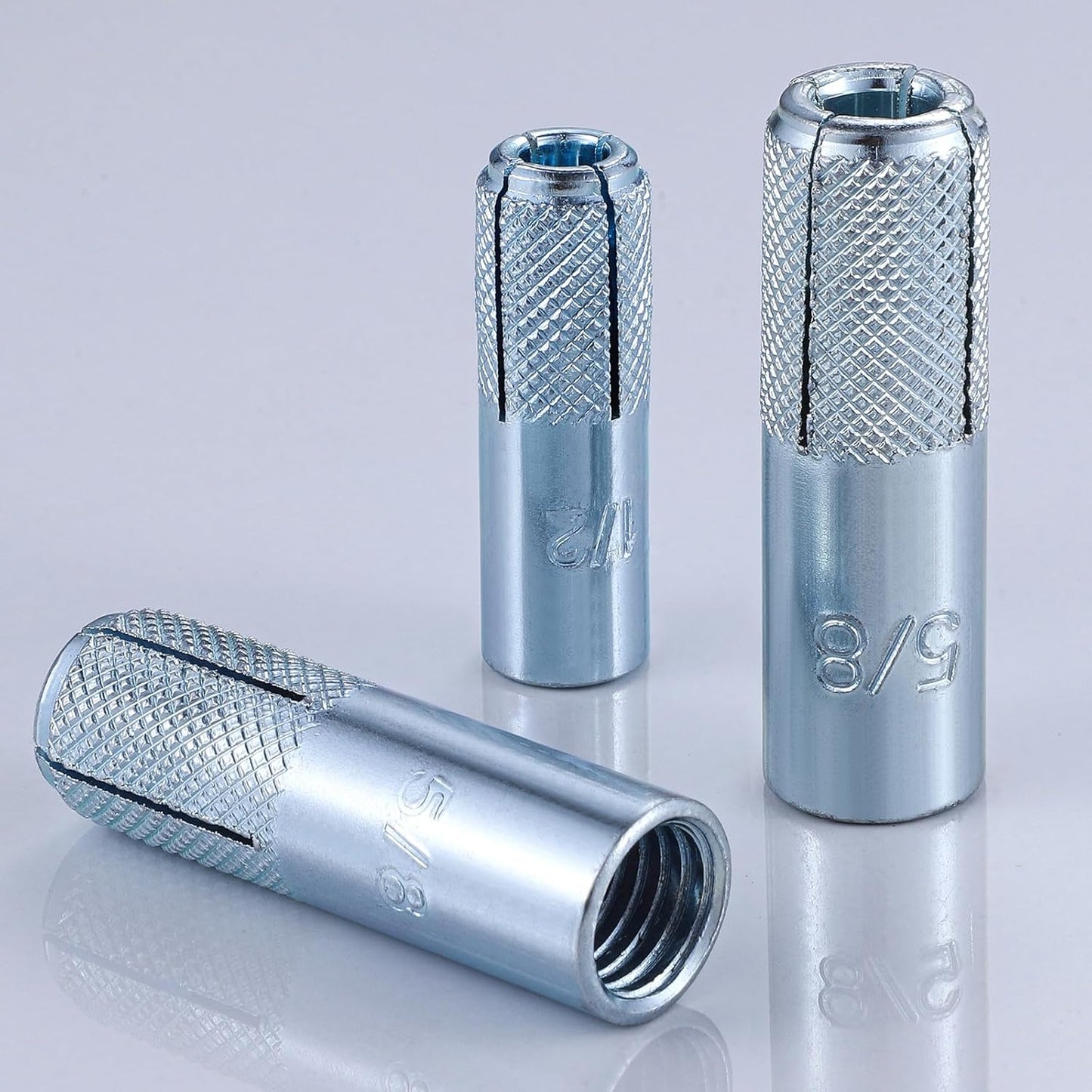 Wensilon(20 pcs) 1/2"-13 Premium Zinc Plated Carbon Steel Drop in Anchors Assortment, Knurled Drop-in-Anchor for Solid Concrete, Internal Forced Expansion Screw Bolts