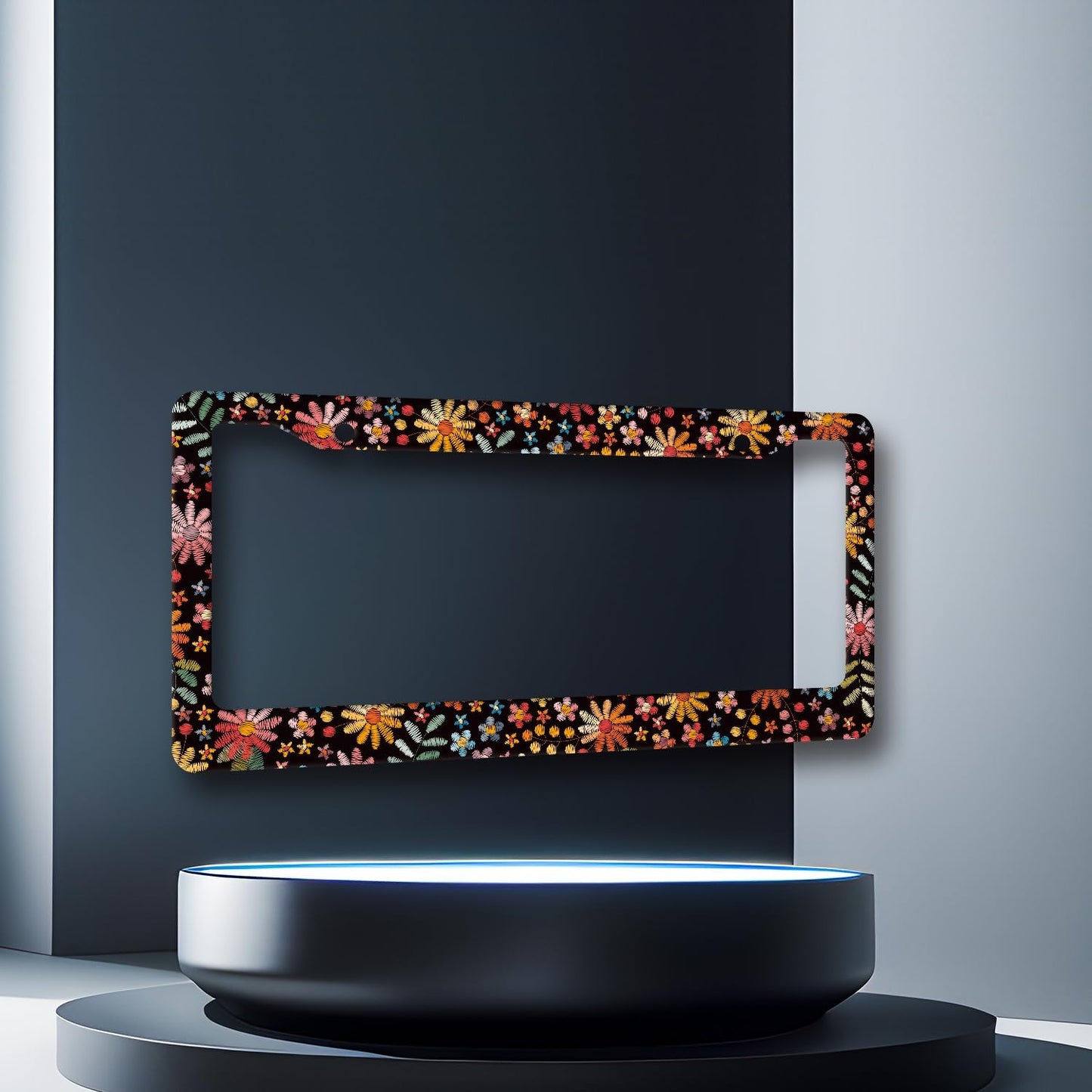 Beautiful Flowers License Plate Frame Colorful Floral License Plate Holder Stainless Steel Flower Colorful Car Accessories Decoration 6.3"X12.3" with 2 Holes Screws