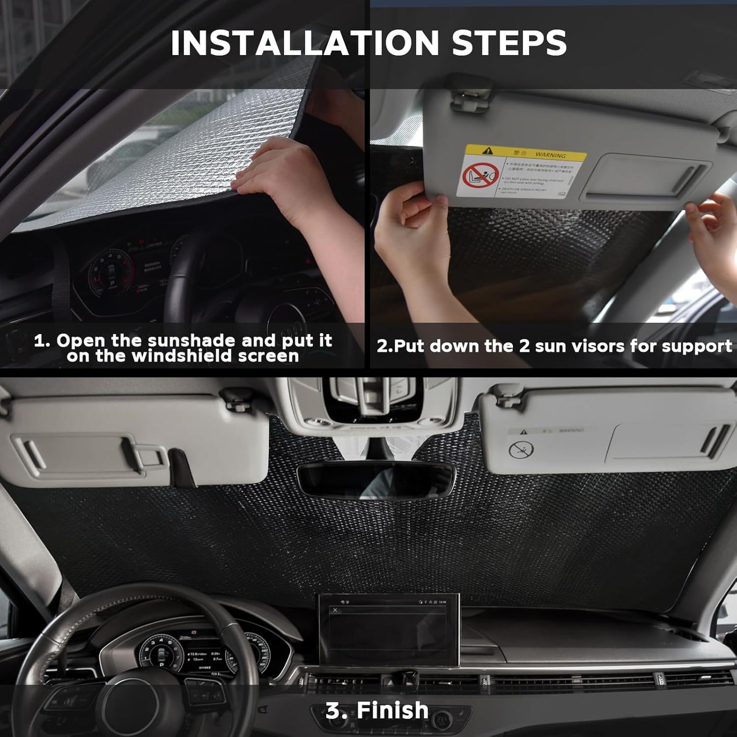 Windshield Sun Shade for Volvo XC90 2016-2025 - 5-Layer Bubble Foldable Front Window Shade Sun Visor Accessories - Blocks Heat & UV Rays