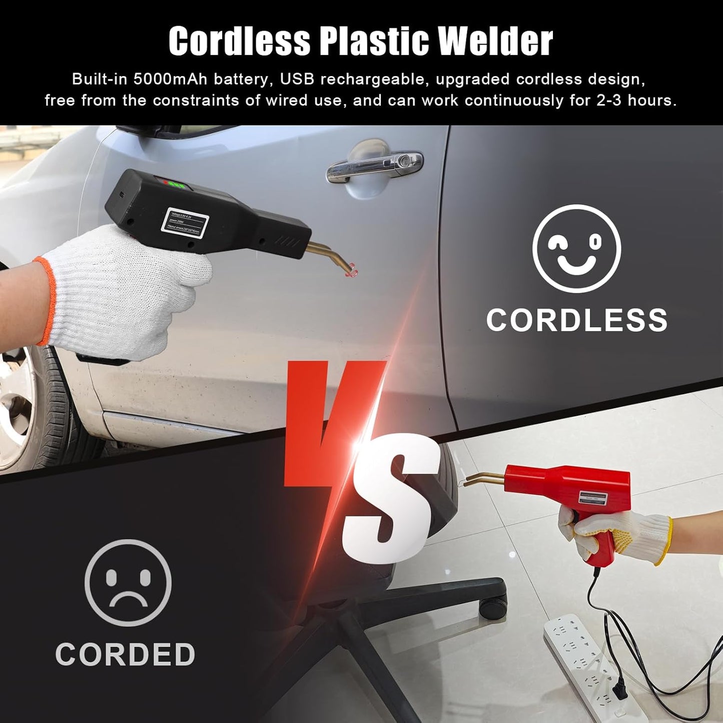 Upgraded 220W Cordless Plastic Welder, 1000PCS Staples, USB Rechargeable Cordless Car Bumper Repair Kit with 5000mAh Battery,Hot Stapler Kit, Plastic Welding Kit, Plastic Repair Kit